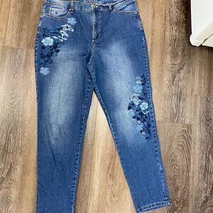 Gloria Vanderbilt Size 14 -Y2K Amanda Jeans – Blue Floral Embroidered Slimming